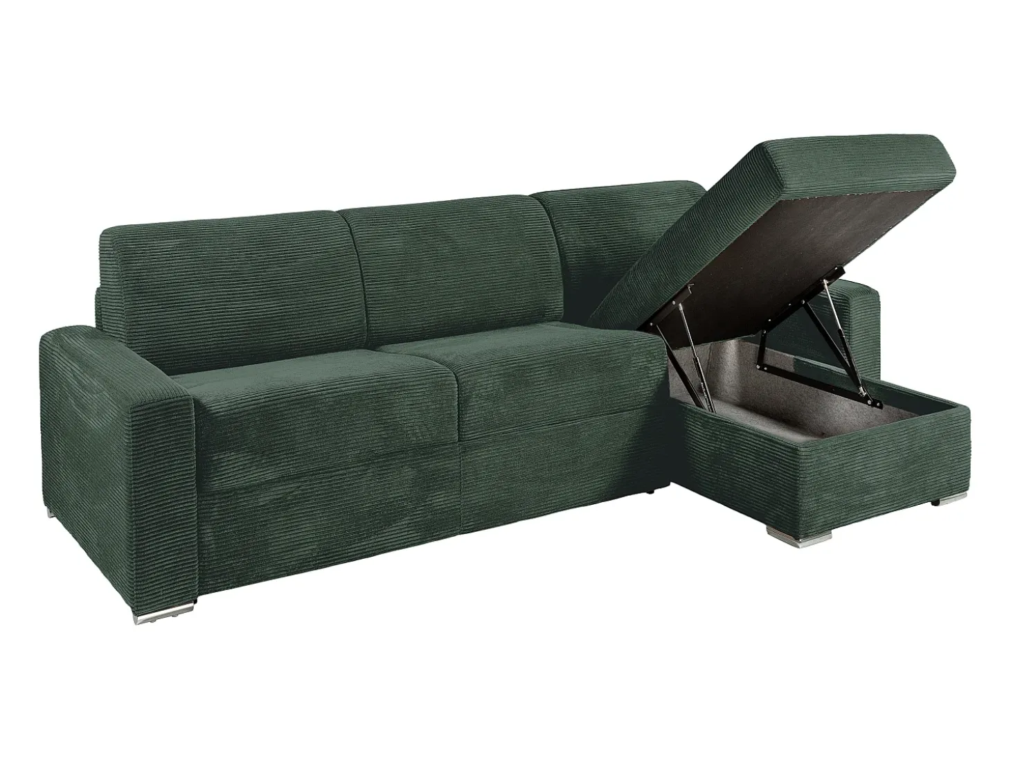 Sofá de canto reversível convertível abertura rápida veludo canelado verde 160 cm 22 cm CALITO