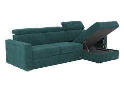 Sofá de canto reversível conversível abertura rápida em tecido azul - Cama 140 cm - Colchão 18 cm VIZIR