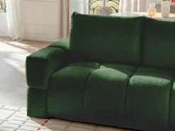 Sofá de canto reversível conversível em tecido bouclette verde ISSORO