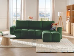 Sofá de canto reversível conversível em tecido bouclette verde ISSORO
