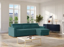 Sofá de canto reversível conversível abertura rápida em tecido azul - Cama 140 cm VIZIR