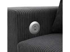 Sofá de canto reversível conversível 3 lugares - em veludo cotelê - com armazenamento, prateleira e 2 puffs - Porta USB+Type-C - Cinza