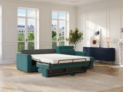 Sofá de canto reversível conversível abertura rápida em tecido azul - Cama 160 cm VIZIR
