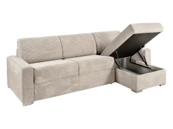 Sofá de canto reversível convertível abertura rápida veludo canelado bege 140 cm - 18 cm CALITO