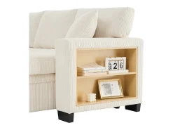 Sofá de canto reversível conversível 3 lugares - em veludo cotelê - com armazenamento, prateleira e 2 puffs - Porta USB+Type-C - Bege