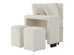 Sofá de canto reversível conversível 3 lugares - em veludo cotelê - com armazenamento, prateleira e 2 puffs - Porta USB+Type-C - Bege