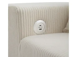 Sofá de canto reversível conversível 3 lugares - em veludo cotelê - com armazenamento, prateleira e 2 puffs - Porta USB+Type-C - Bege