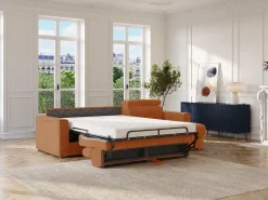 Sofá de canto reversível conversível abertura rápida em tecido terracota - Cama 140 cm VIZIR