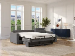 Sofá de canto reversível conversível convertible abertura rápida em tecido cinza - Cama 160 cm VIZIR