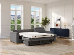 Sofá de canto reversível conversível abertura rápida em tecido cinza - Cama 140 cm VIZIR