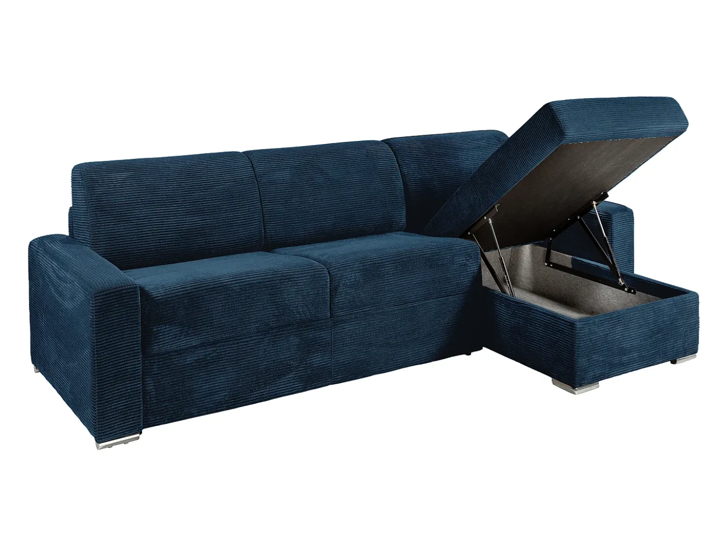 Sofá de canto reversível convertível abertura rápida veludo canelado azul 140 cm - 18 cm CALITO