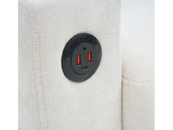 Sofá de canto reversível de 3 lugares em linho bege, com portas USB e Tipo C - 202x137x80cm