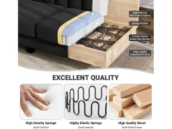Sofá de canto reversível de 3/4 do lugar em tecido preto - meridiano ou pouf - listras verticais - 208x76x85cm