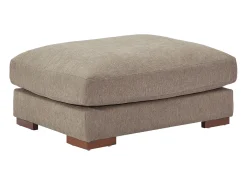 Sofá de canto reversível e puff em tecido com acabamento texturizado de cor taupe