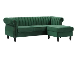 Sofá de canto reversível em veludo verde pinho estilo charme vintage TRUMBO