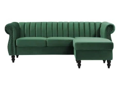Sofá de canto reversível em veludo verde pinho estilo charme vintage TRUMBO