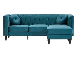 Sofá de canto reversível em veludo acolchoado azul-esverdeado TURNER
