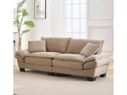 Sofá de casal moderno - 224 x 81 x 81 cm - com edredom - para quarto e escritório - veludo - cáqui