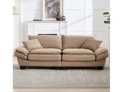 Sofá de casal moderno - 224 x 81 x 81 cm - com edredom - para quarto e escritório - veludo - cáqui