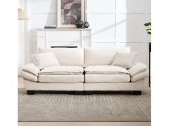 Sofá de casal moderno e simples - 224 x 81 x 81 cm - com edredom - veludo - bege