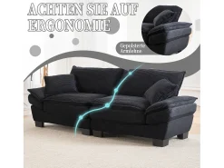 Sofá de casal moderno e simples - 224 x 81 x 81 cm - com edredom - veludo - preto