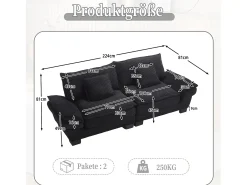 Sofá de casal moderno e simples - 224 x 81 x 81 cm - com edredom - veludo - preto