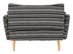 Sofá de dois lugares em tecido bouclé preto - Com bolsos laterais e duas almofadas.