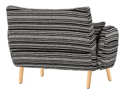 Sofá de dois lugares em tecido bouclé preto - Com bolsos laterais e duas almofadas.