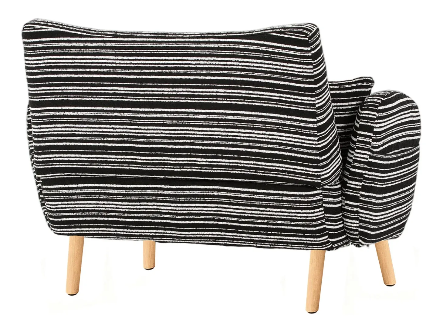 Sofá de dois lugares em tecido bouclé preto - Com bolsos laterais e duas almofadas.