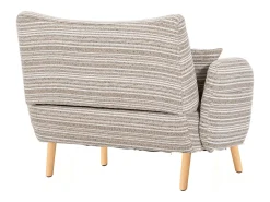 Sofá de dois lugares em tecido bouclé caqui - Com bolsos laterais e duas almofadas.
