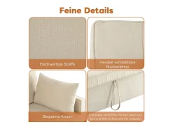 Sofá de dois lugares, sofá para sala de estar, sofá com função de cama, encosto ajustável, tecido chenille, bege