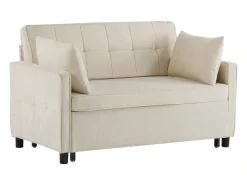 Sofá de dois lugares, sofá para sala de estar, sofá com função de cama, encosto ajustável, tecido chenille, bege