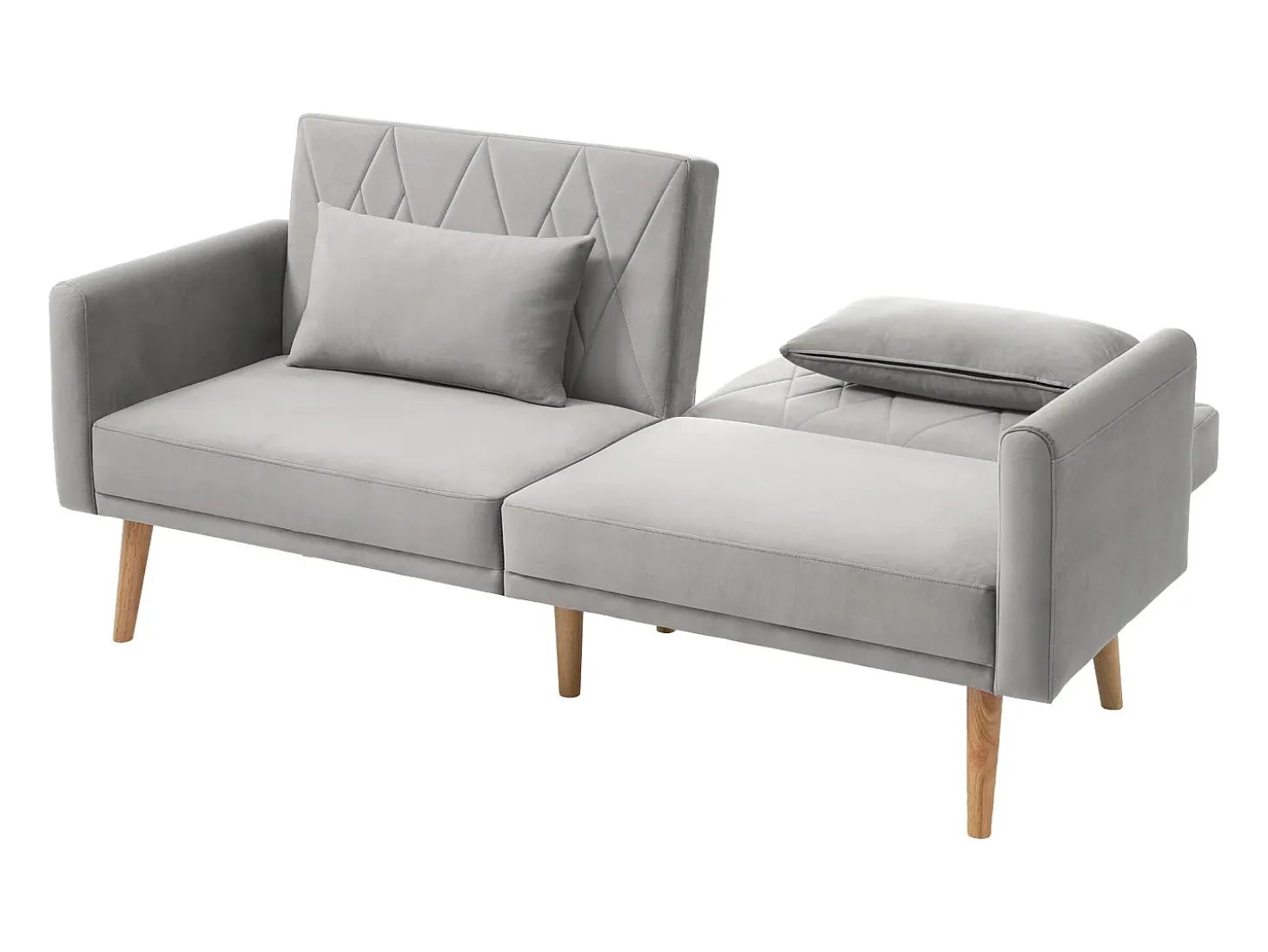 Sofá de dois lugares 180x75x82 cm - Encosto ajustável - Veludo - Cinza