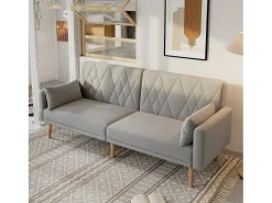 Sofá de dois lugares 180x75x82 cm - Encosto ajustável - Veludo - Cinza