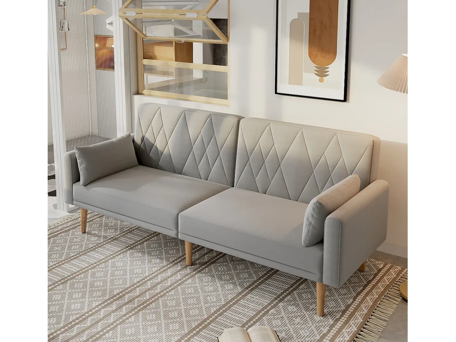 Sofá de dois lugares 180x75x82 cm - Encosto ajustável - Veludo - Cinza
