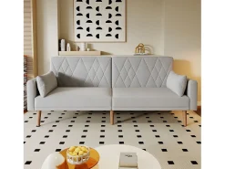 Sofá de dois lugares 180x75x82 cm - Encosto ajustável - Veludo - Cinza