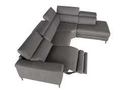 Sofá de relaxamento com chaise longue direita em pele cinzenta escura 6111 ANGEL CERDA