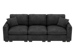 Sofá de sala de estar de 3 lugares - 242 x 88 x 80 cm - com mesa dobrável + porta USB + espaço de armazenamento oculto - veludo - cinza
