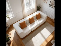 Sofá de sala Eden Simple 3 lugares - branco laranja