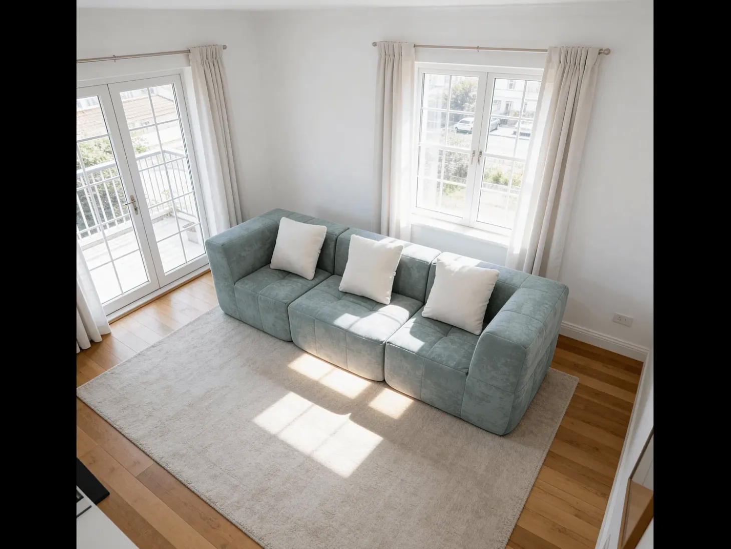 Sofá de sala Eden Simple 3 lugares - sálvia branco