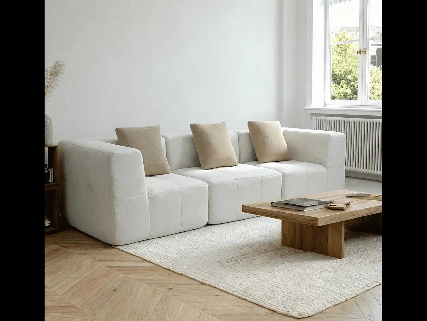 Sofá de sala Eden Simple 3 lugares - branco areia