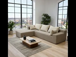 Sofá de sala Luna 3 lugares - areia branco esquerda