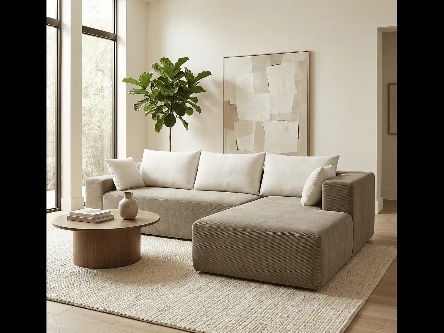 Sofá de sala Luna 3 lugares - areia branco direita