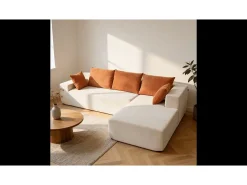 Sofá de sala Luna 3 lugares - branco laranja direita