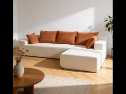 Sofá de sala Luna 3 lugares - branco laranja direita