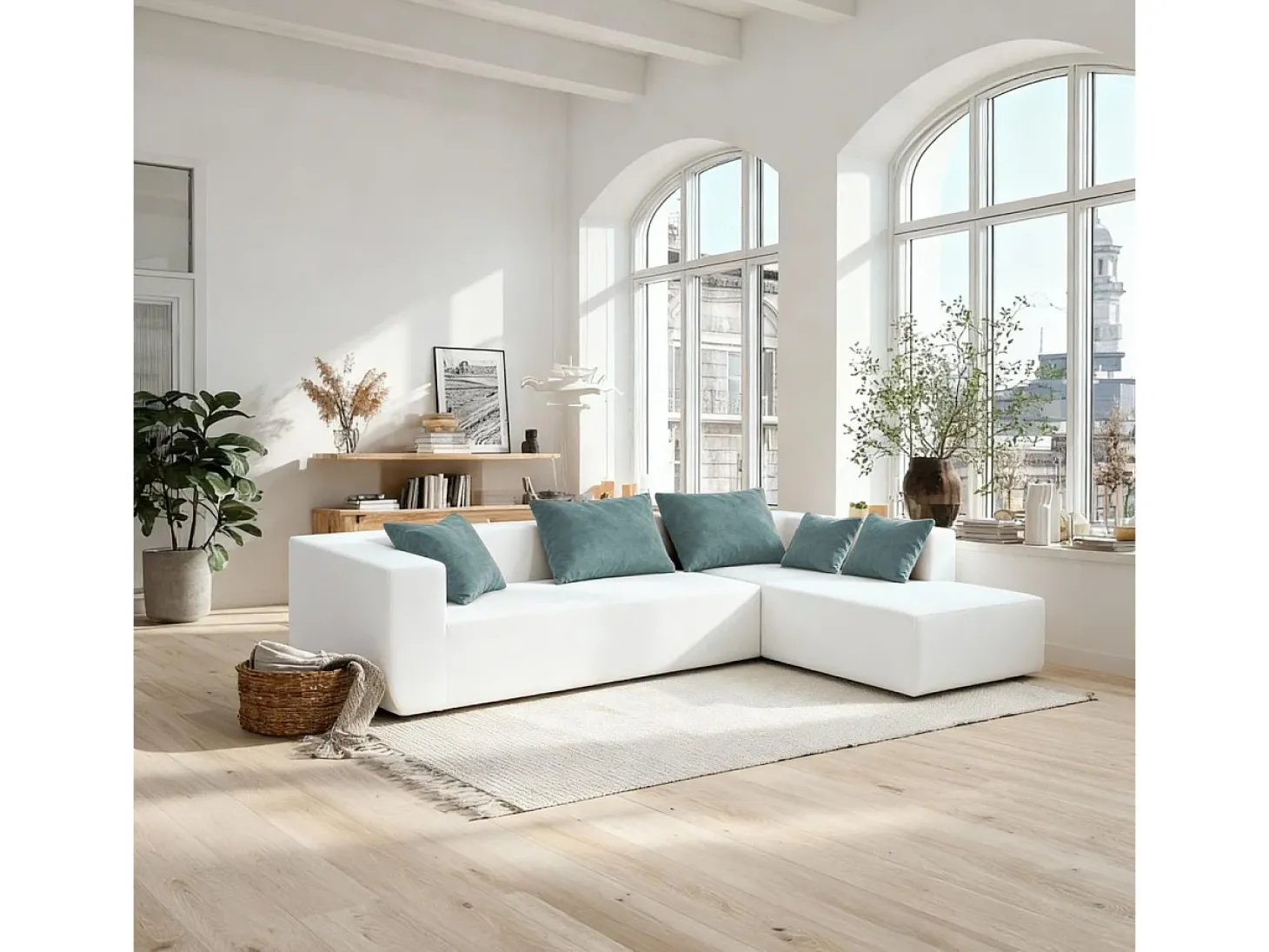 Sofá de sala Luna Branco 3 lugares - sálvia direita