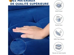 Sofá de veludo azul de 2 -Set, mini sofá de quarto com apoios de braços, pés de madeira cônica, sofá fixado um encosto de baixo