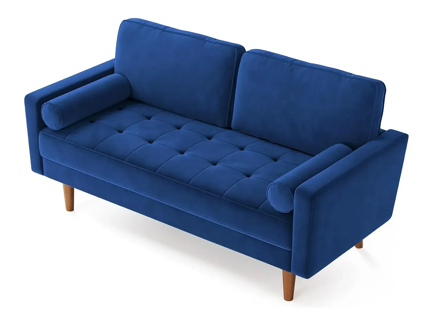 Sofá de veludo azul moderno de 2 -sofá de veludo, braços acolchoados, madeira maciça, madeira macia, 143x77x86cm