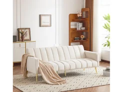 Sofá de veludo bege de 3 lugares - 3 em 1 - Encosto e braços ajustáveis - 184 x 79 x 71 cm