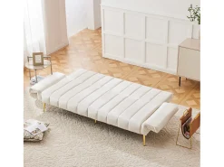 Sofá de veludo bege de 3 lugares - 3 em 1 - Encosto e braços ajustáveis - 184 x 79 x 71 cm